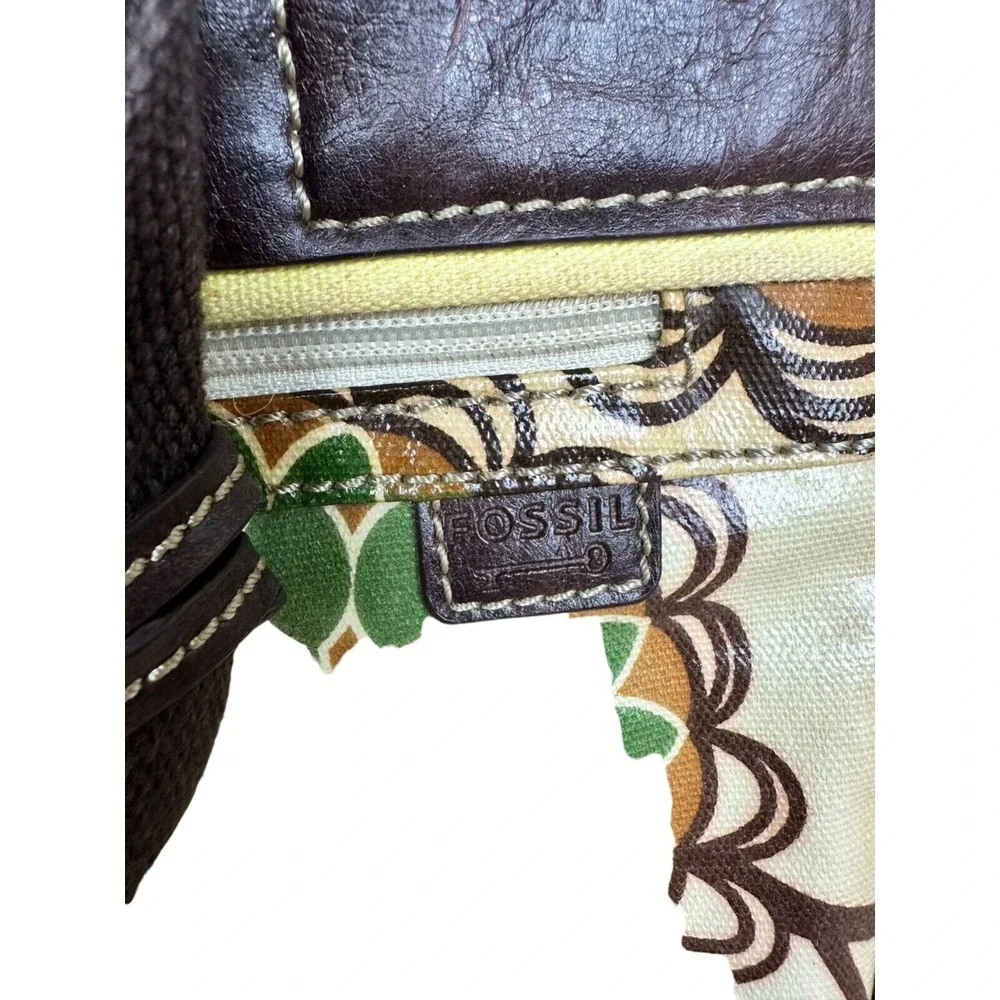 FOSSIL Key Per Gray Canvas Coated Glossy Flower Scene Messenger‎ Laptop Bag